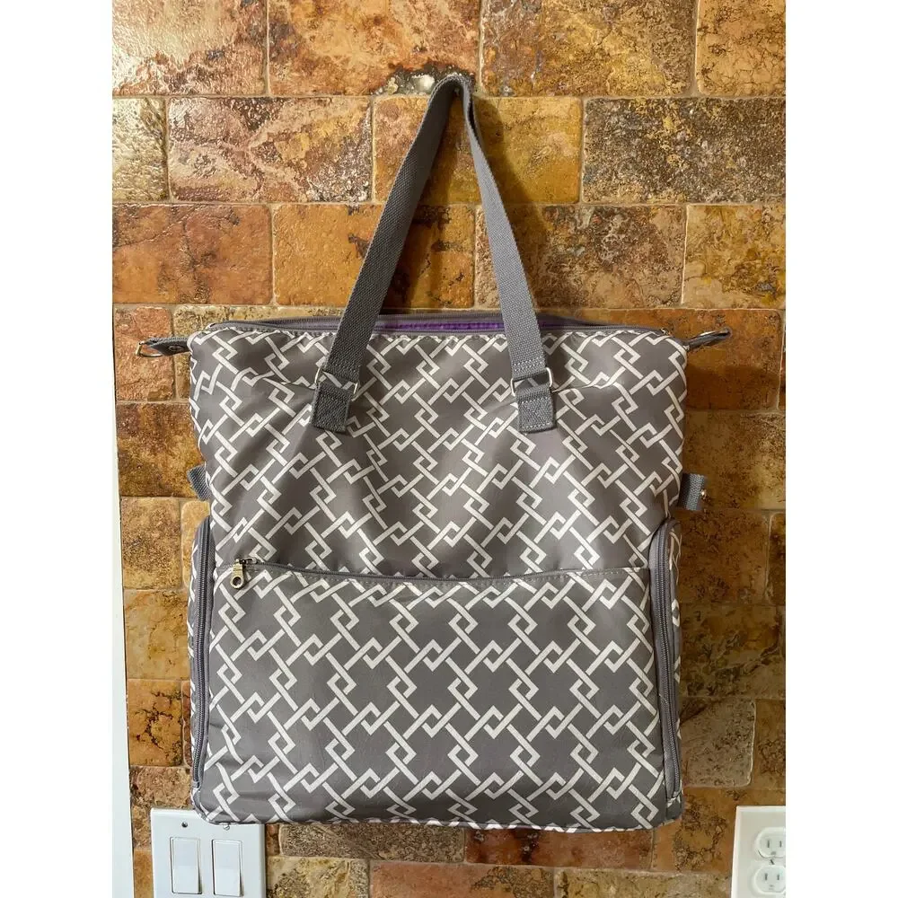 Sarah Wells Pump Bag Gray Geometric Diaper Tote Multi Pocket Nylon Laptop Baby